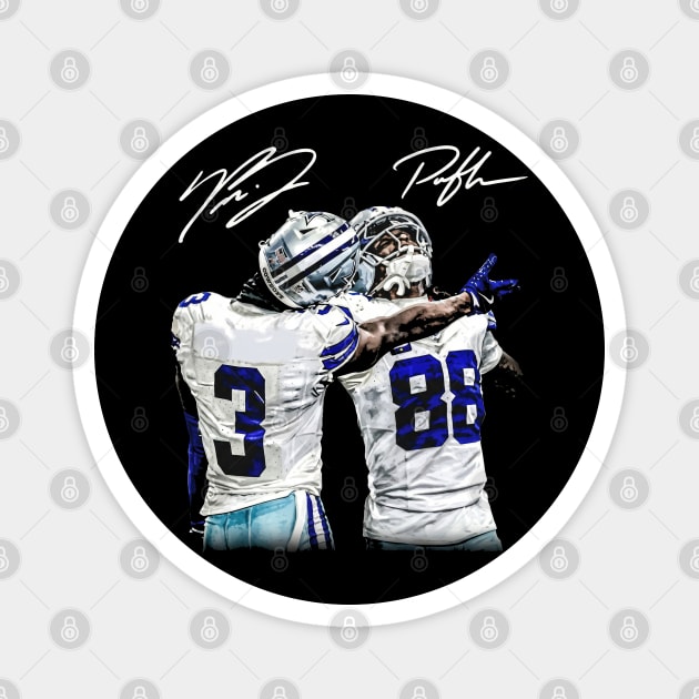 Texas Football Duo - Brandon & CeeDee Celebration Blue & Silver Art Magnet by dtr_art